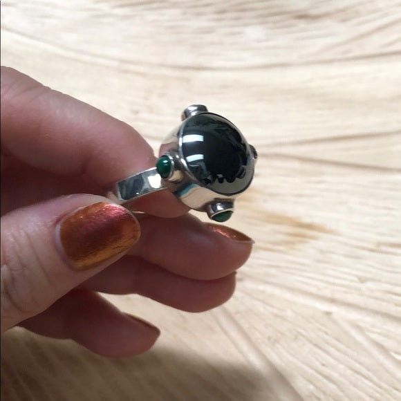 Artisan Hematite, Malachite, Sterling Silver Ring