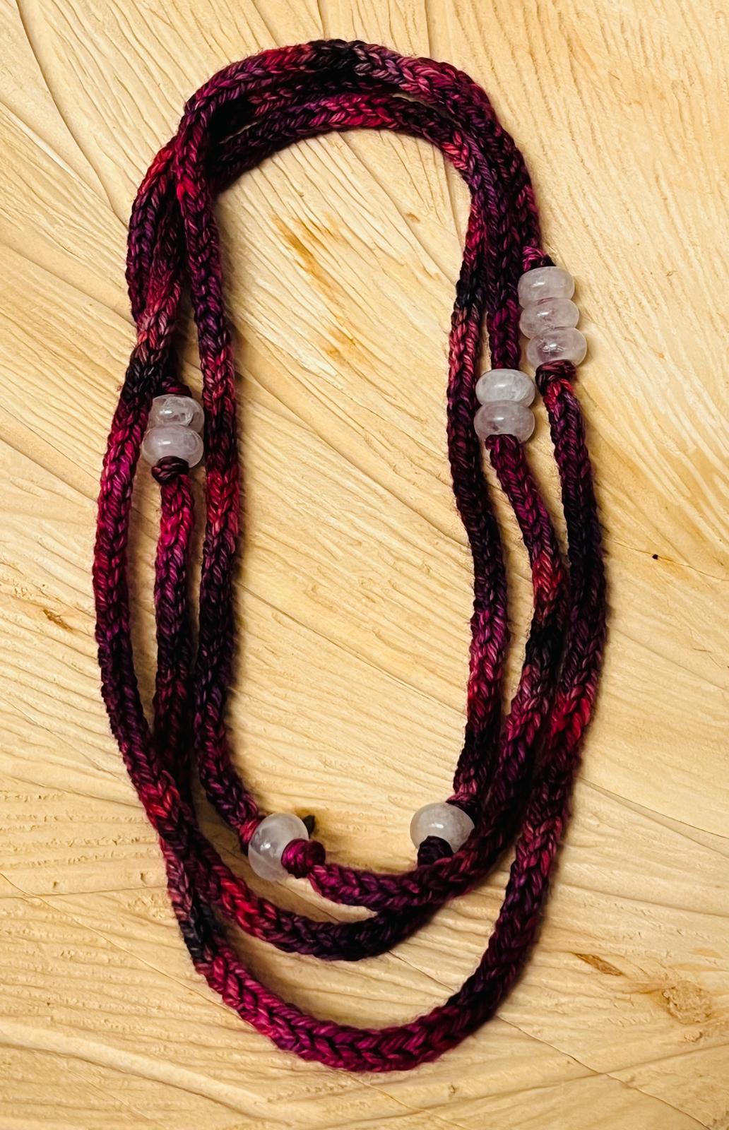 Grape Reclaimed Cashmerino and Quartz Necklace