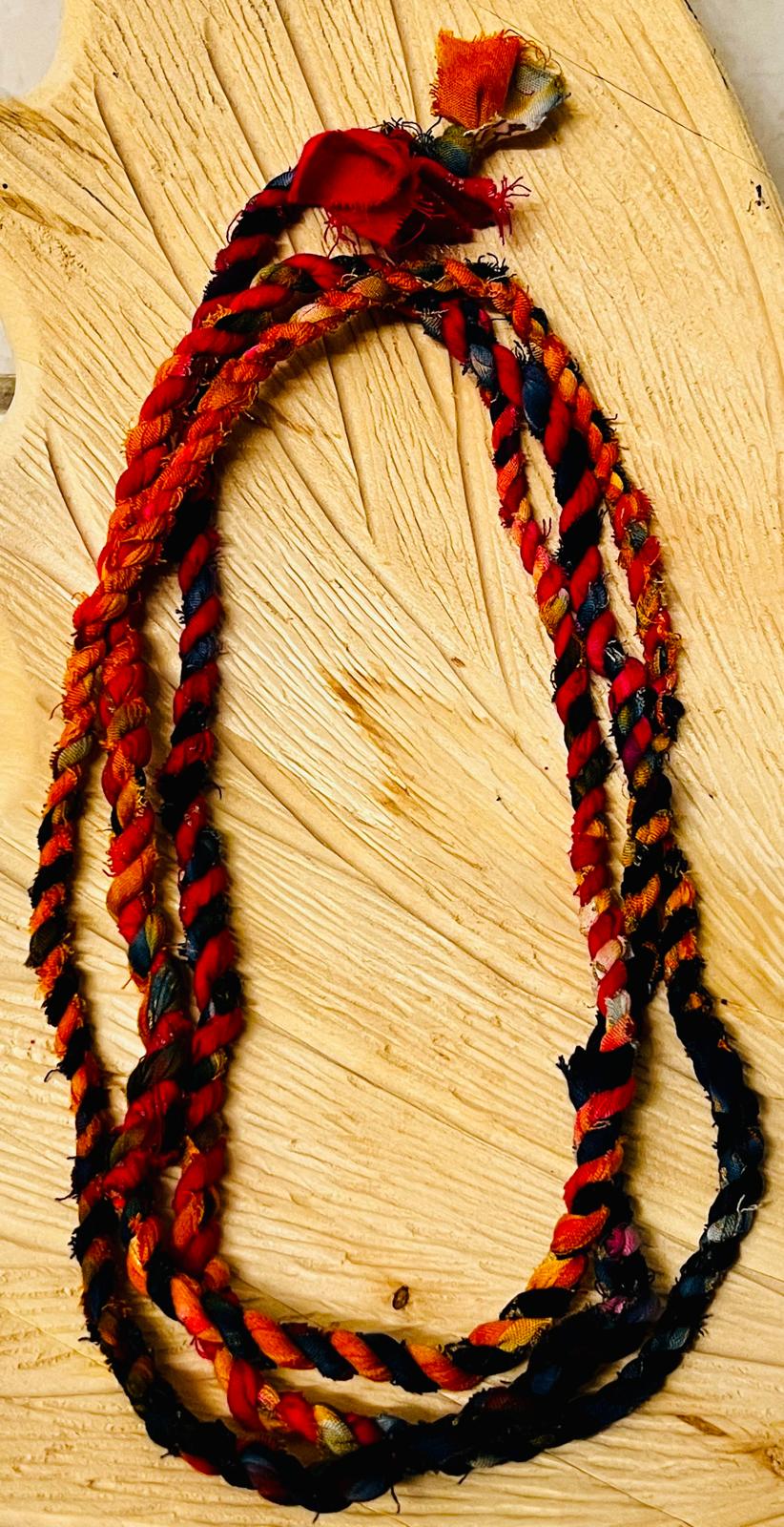 Rainbow Multicolor Reclaimed Fabric Cordage Necklace #1