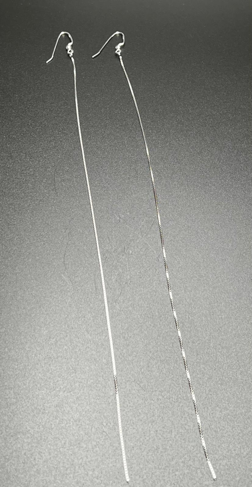 Extra Long Sterling Silver Box Chain Dangle Earrings