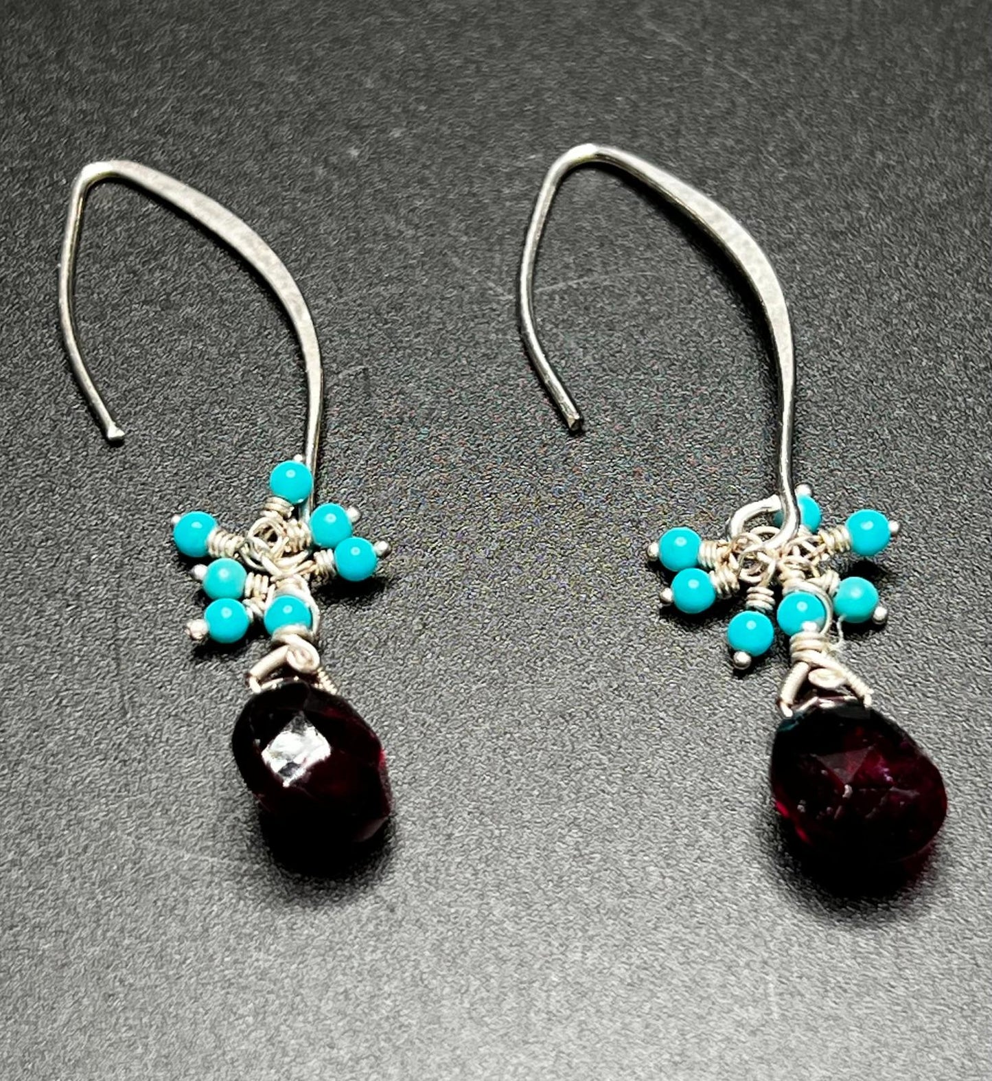 Garnet, Sleeping Beauty Turquoise, and Sterling Silver Earrings