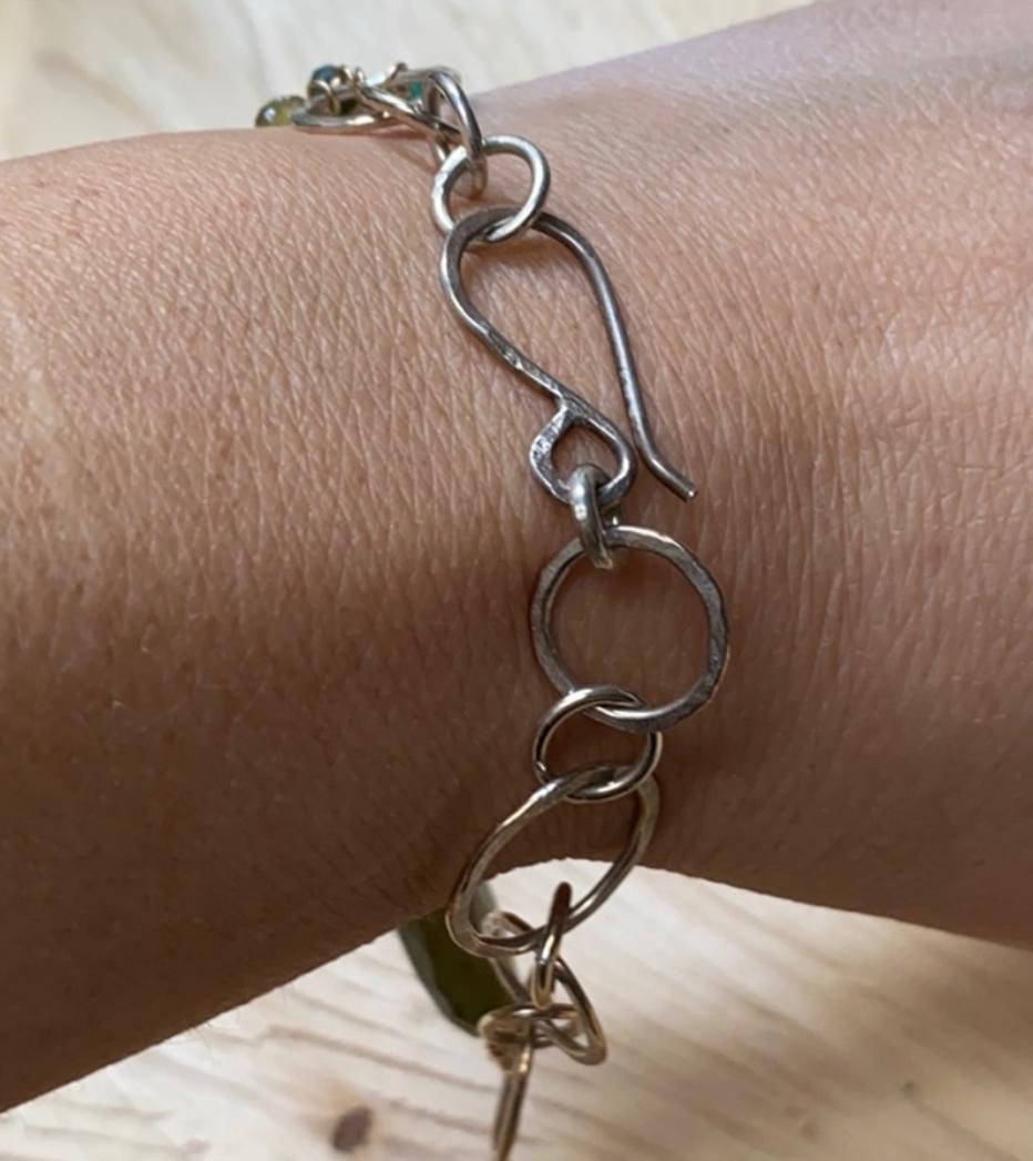 Multi-Gemstone and Sterling Silver Circle Link Bracelet