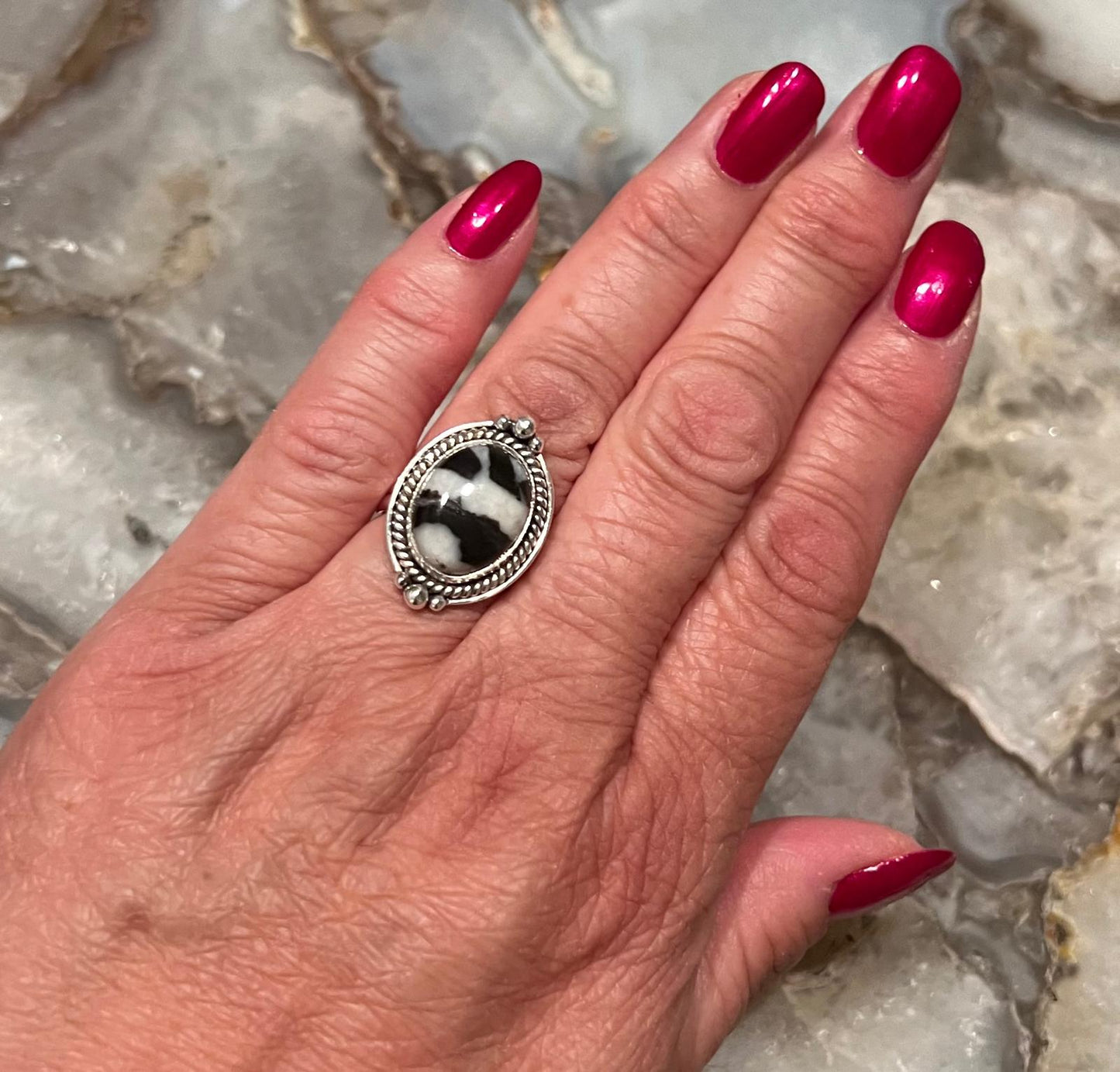 Oval White Buffalo Jasper and Sterling Silver Ring