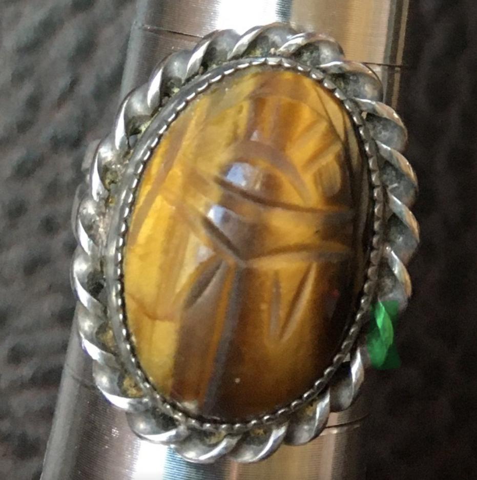 Vintage Egyptian Revival Tiger Eye Scarab Ring