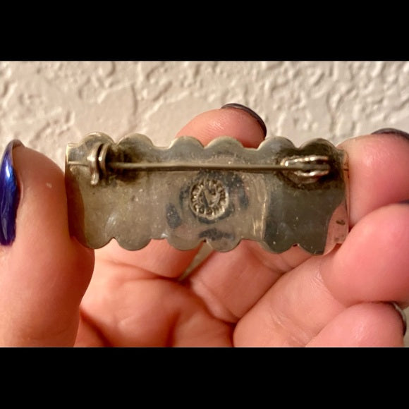 Vintage Mexican Sterling and Onyx Mask Brooch