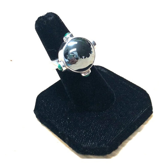 Artisan Hematite, Malachite, Sterling Silver Ring