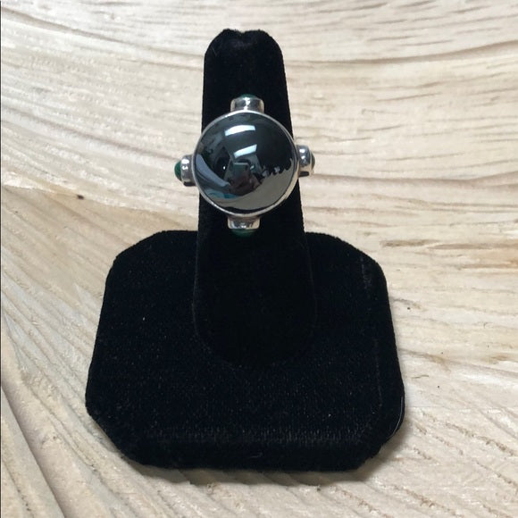 Artisan Hematite, Malachite, Sterling Silver Ring