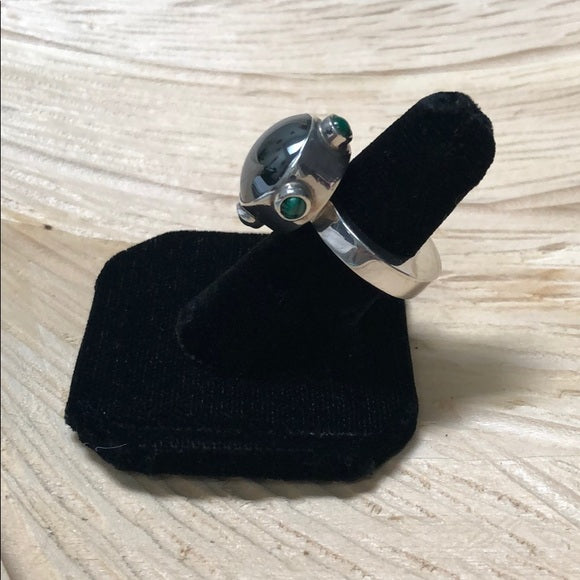 Artisan Hematite, Malachite, Sterling Silver Ring