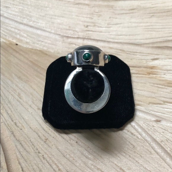 Artisan Hematite, Malachite, Sterling Silver Ring