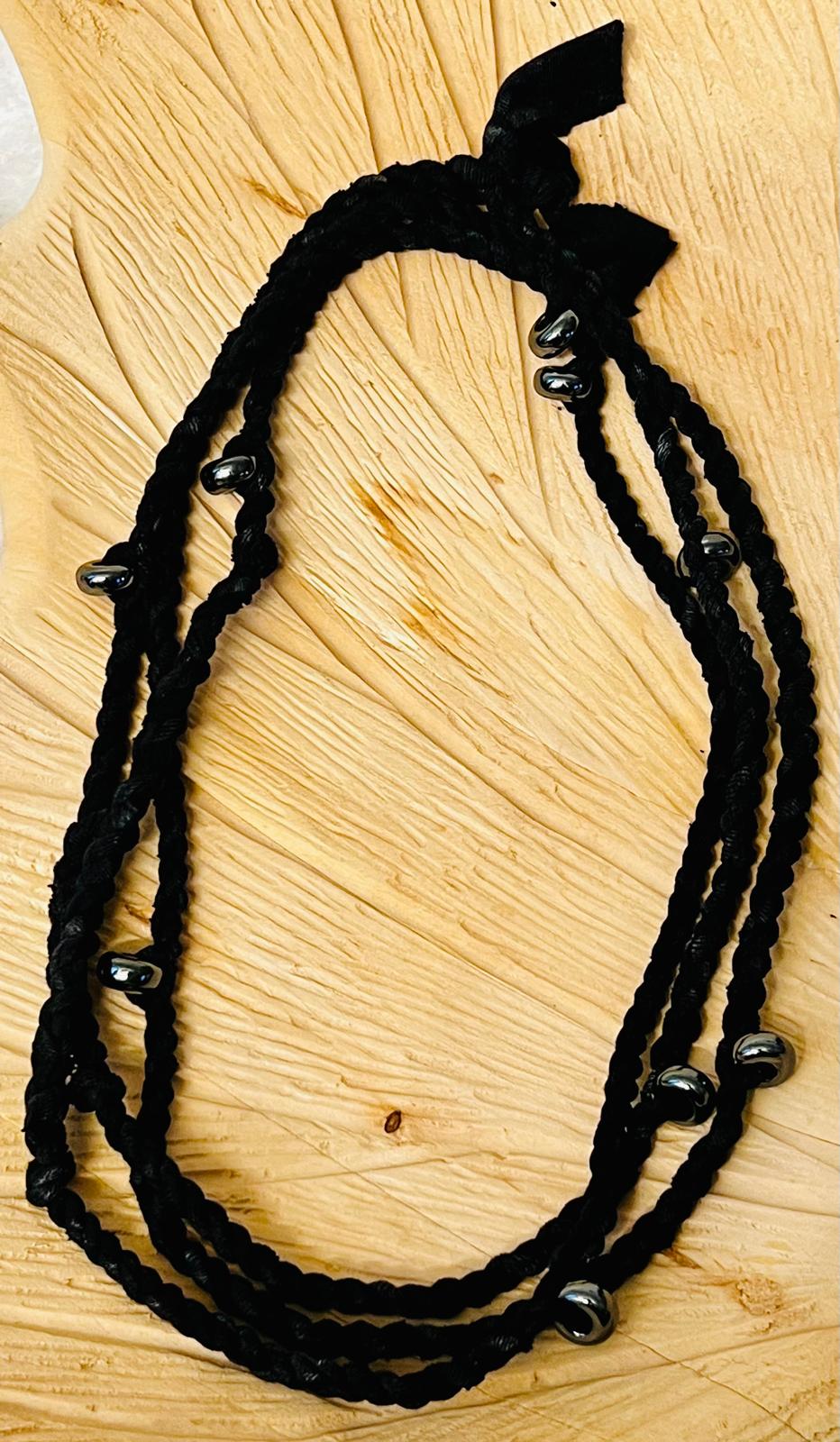 Hematite and Charcoal Reclaimed Fabric Cordage Convertible Necklace to Bracelet