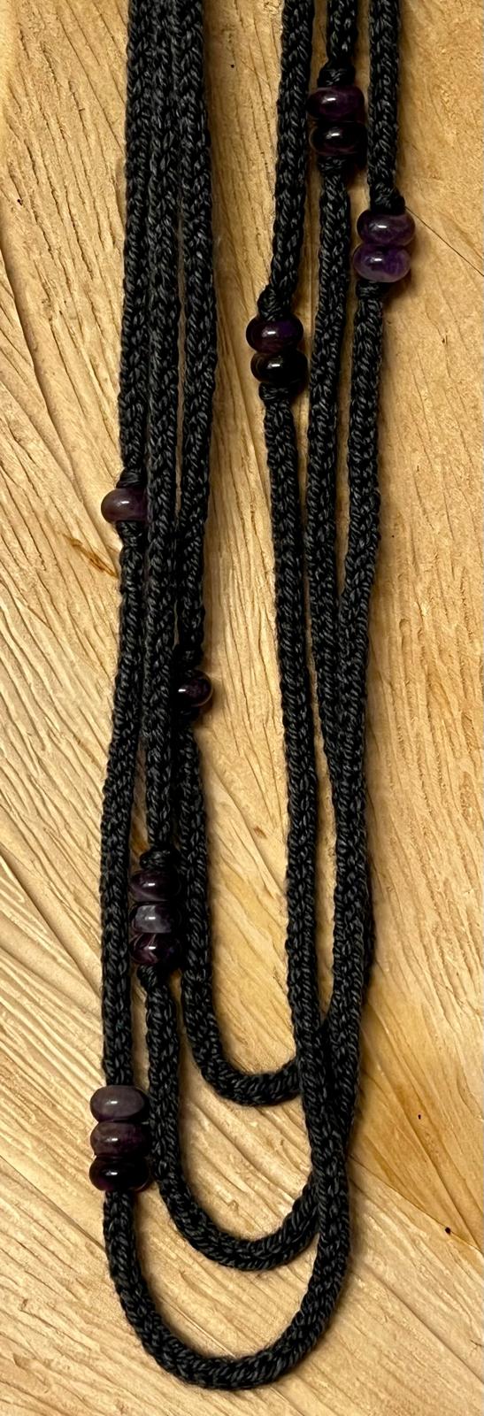 Gray Reclaimed Cashmerino and Amethyst Necklace