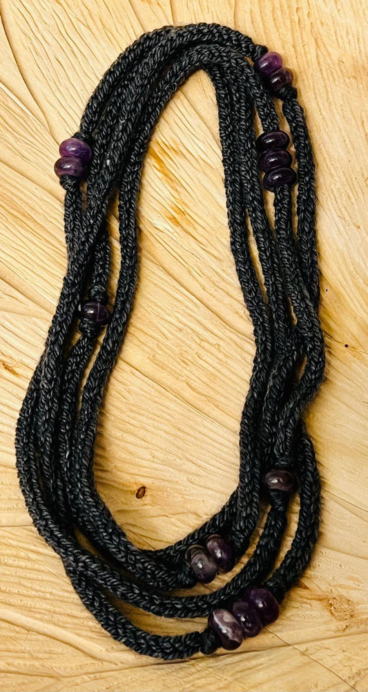 Gray Reclaimed Cashmerino and Amethyst Necklace
