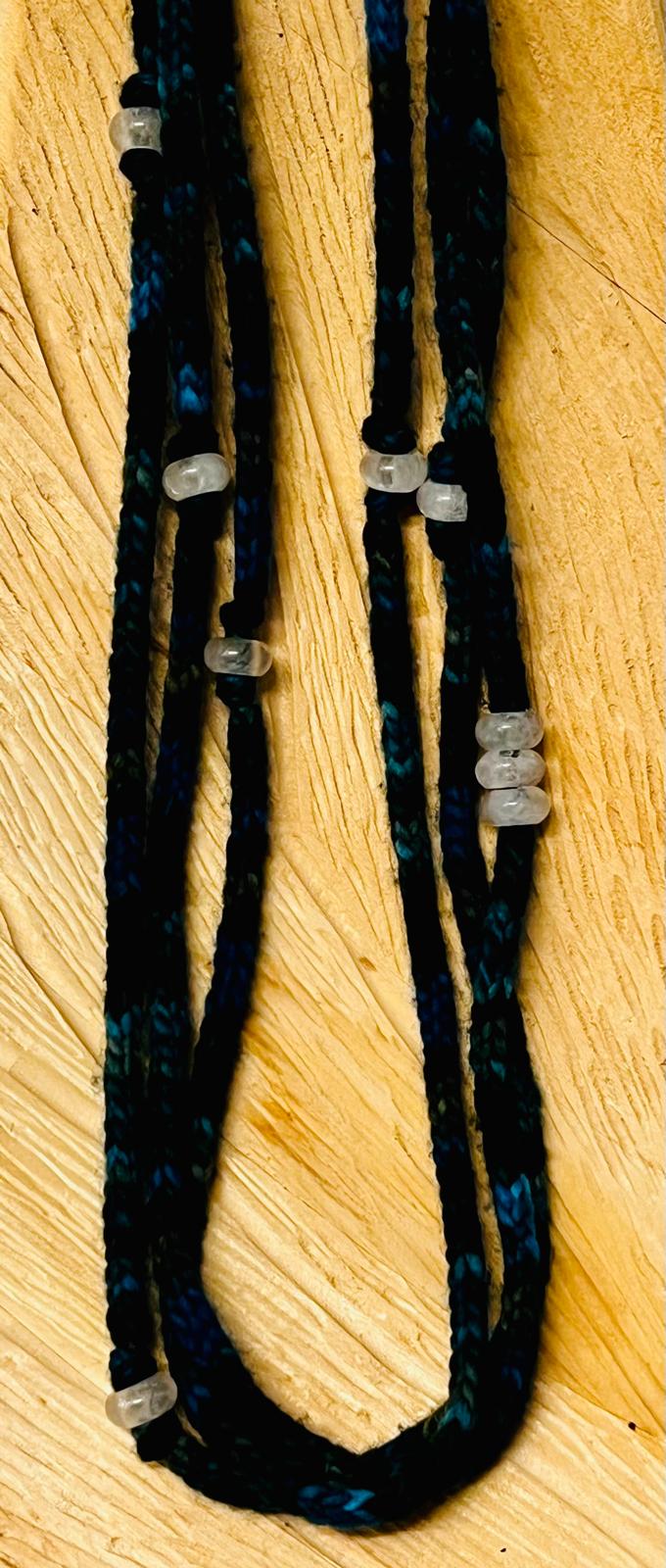 Teal Tones Reclaimed Cashmerino and Quartz Necklace