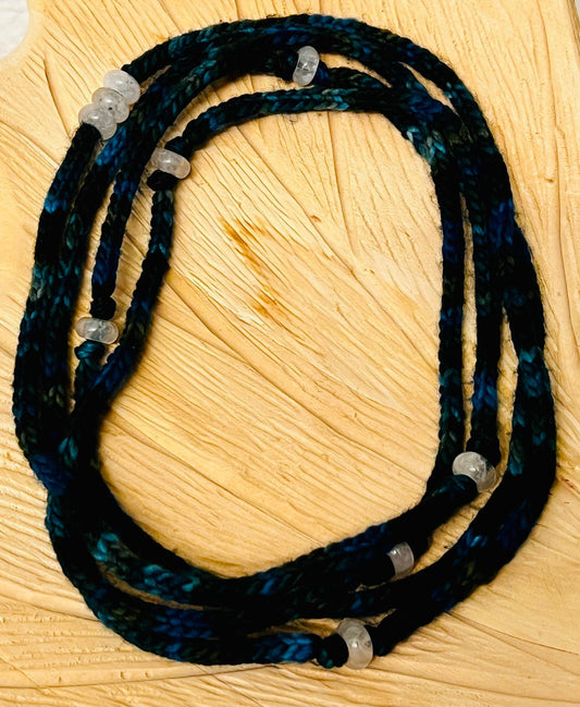 Teal Tones Reclaimed Cashmerino and Quartz Necklace