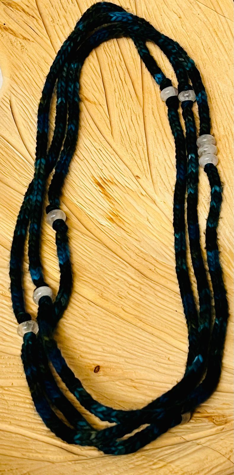 Teal Tones Reclaimed Cashmerino and Quartz Necklace
