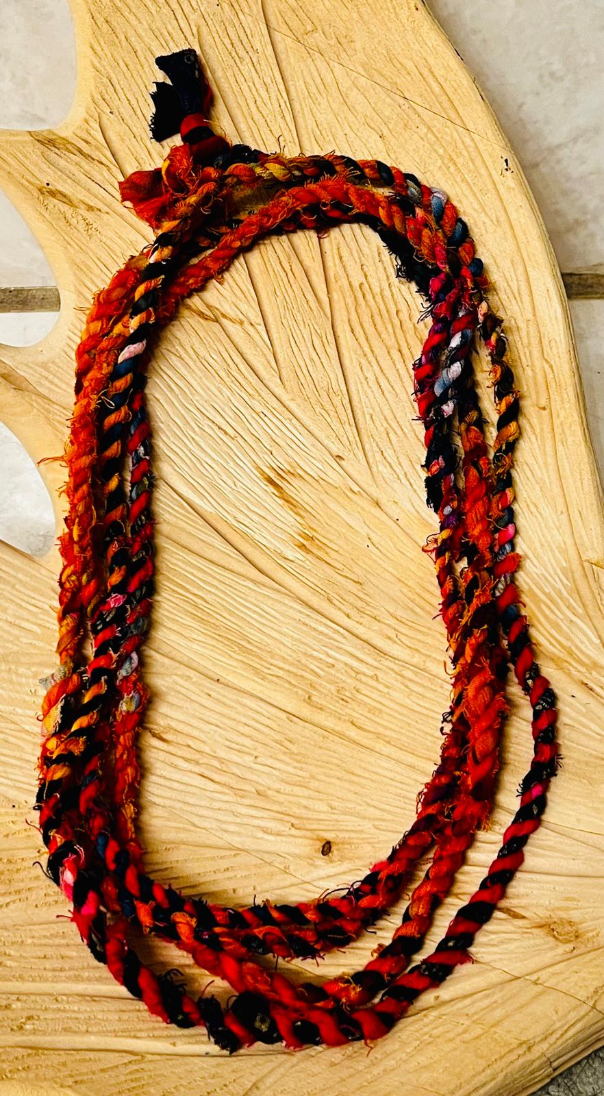 Rainbow Multicolor Reclaimed Fabric Cordage Necklace #2