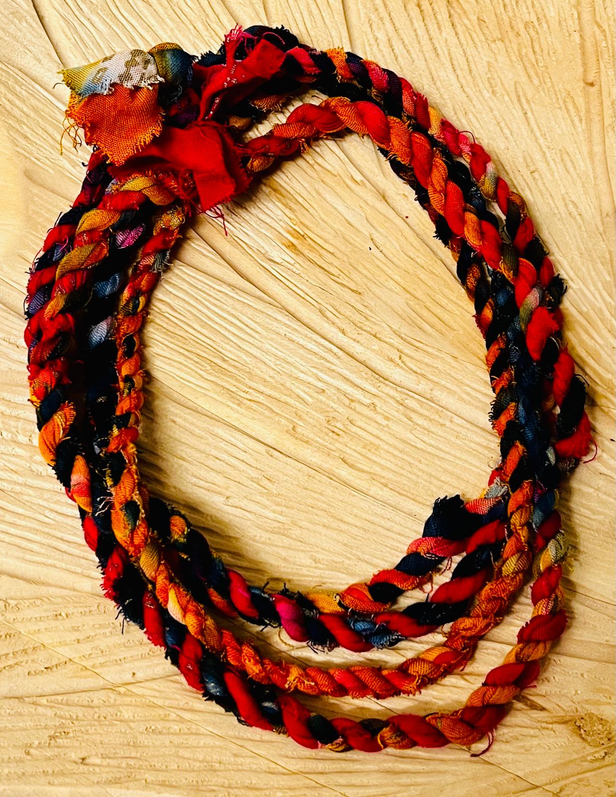 Rainbow Multicolor Reclaimed Fabric Cordage Necklace #1