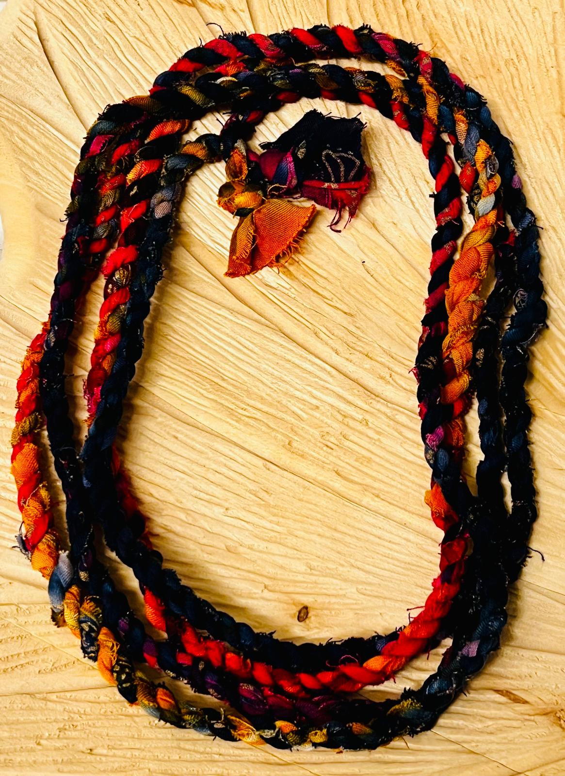 Rainbow Multicolor Reclaimed Fabric Cordage Necklace #3