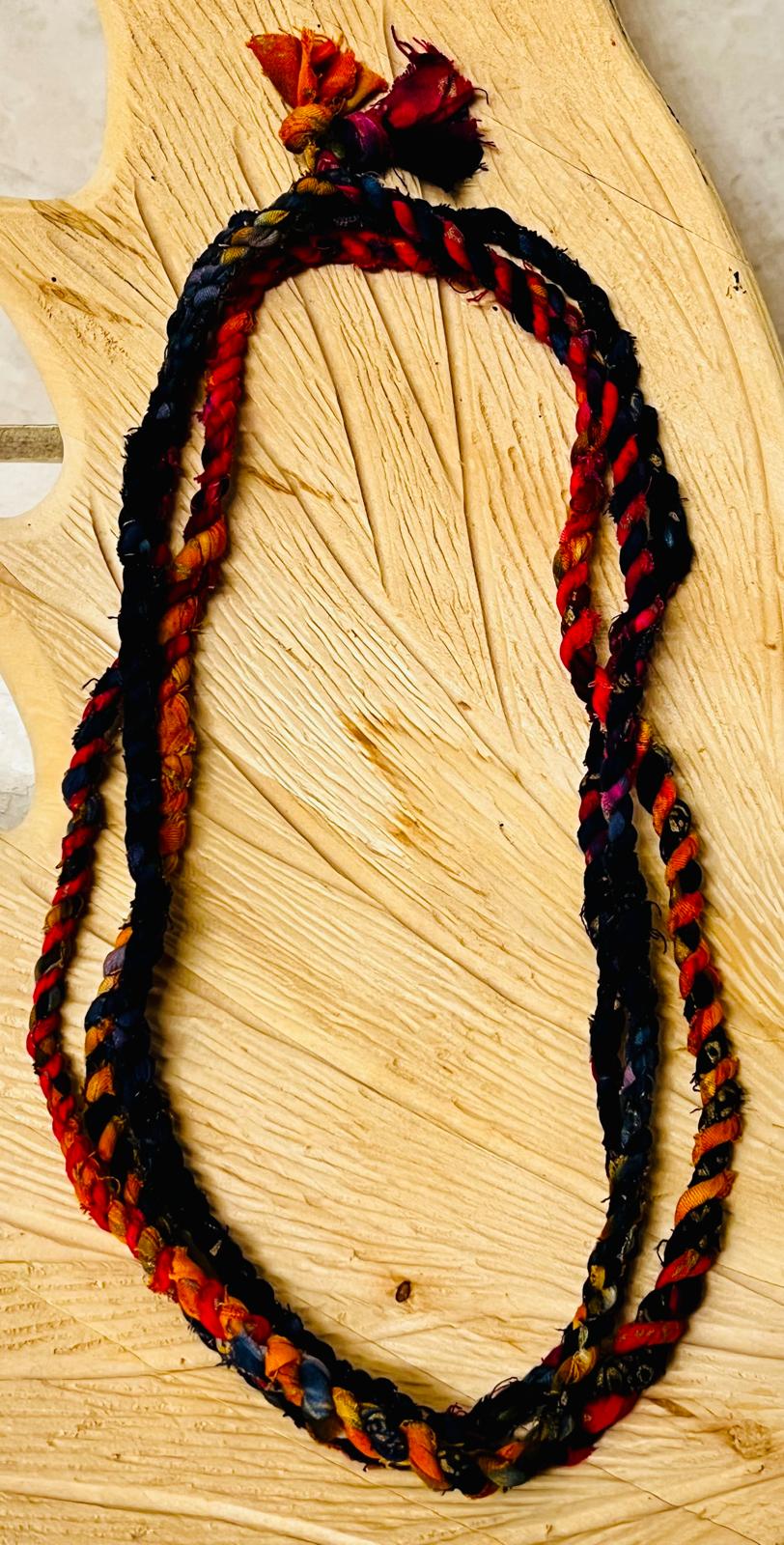 Rainbow Multicolor Reclaimed Fabric Cordage Necklace #3