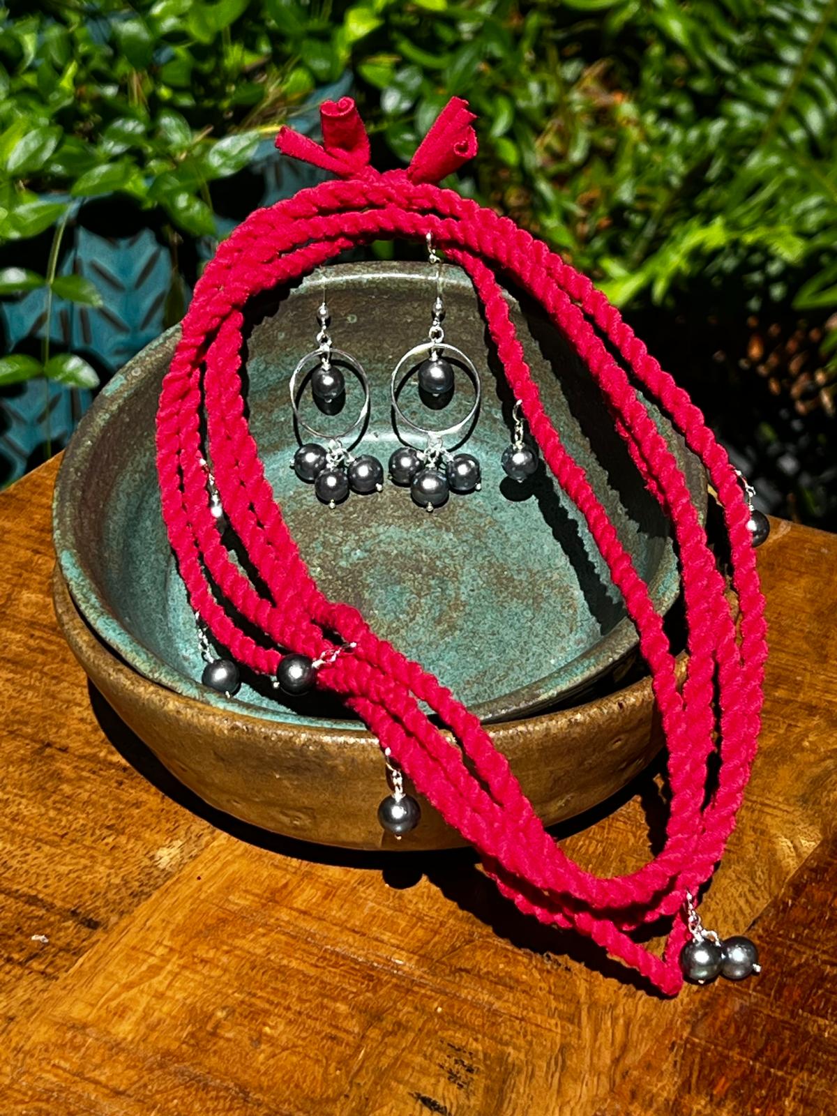 Jazzberry, Steel Pearl, and Sterling Silver Cordage Necklace *Necklace Only*