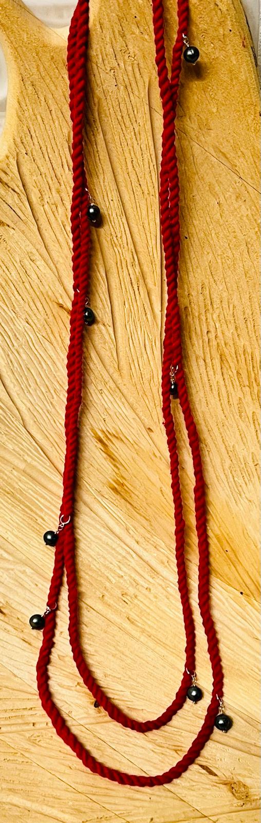 Jazzberry, Steel Pearl, and Sterling Silver Cordage Necklace *Necklace Only*