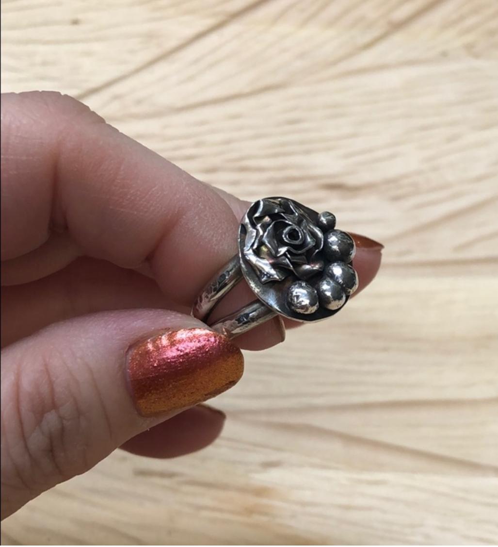 Artisan Abstract Sterling Silver Rose Shield Ring
