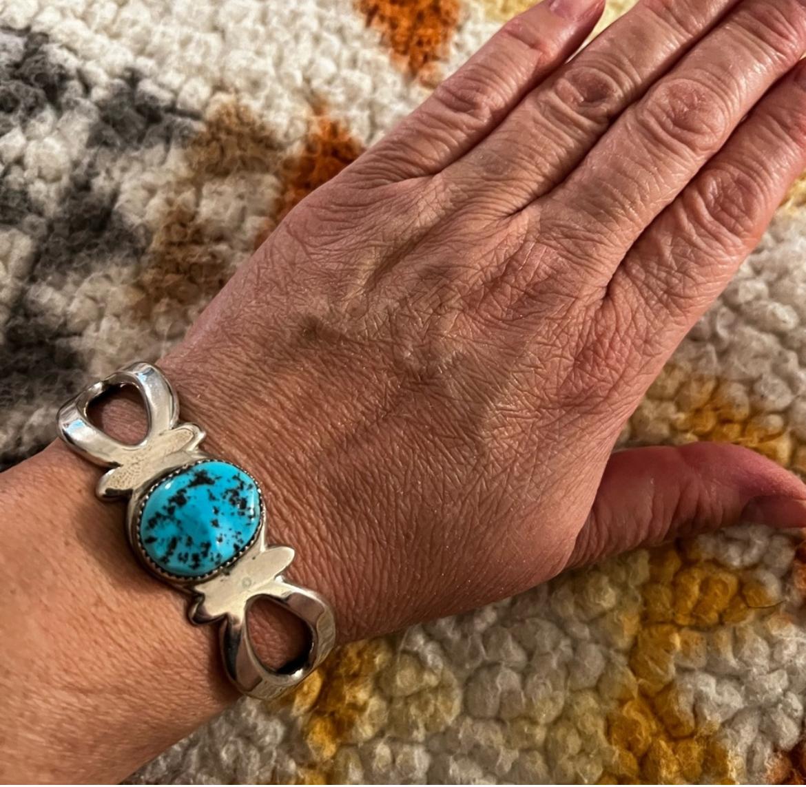 Vintage Navajo Turquoise and Sterling Sandcast Cuff