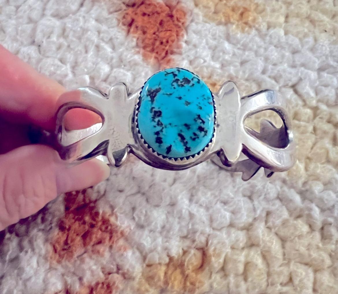 Vintage Navajo Turquoise and Sterling Sandcast Cuff