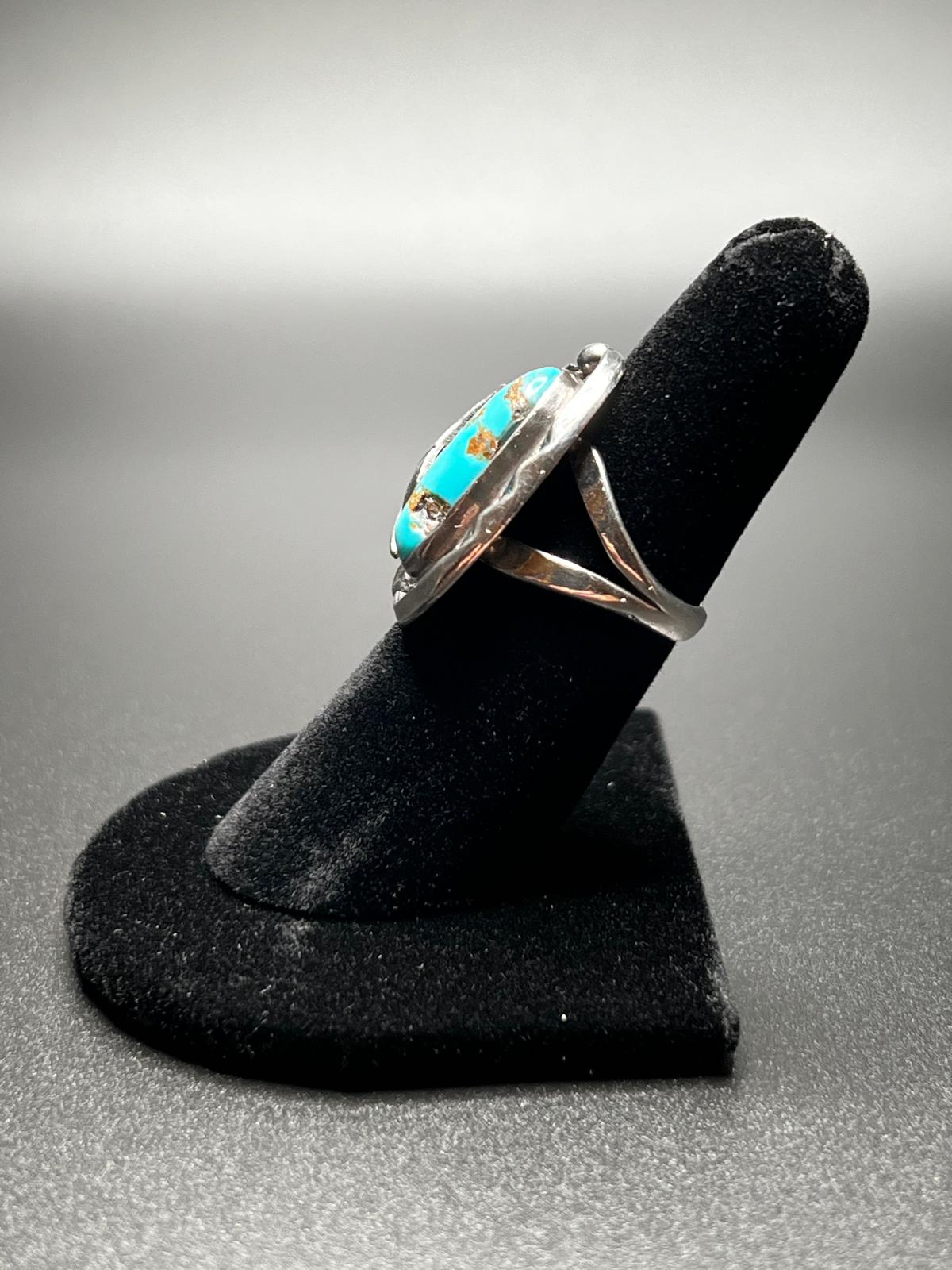Vintage Navajo Royston Turquoise Sterling Silver Feather Ring