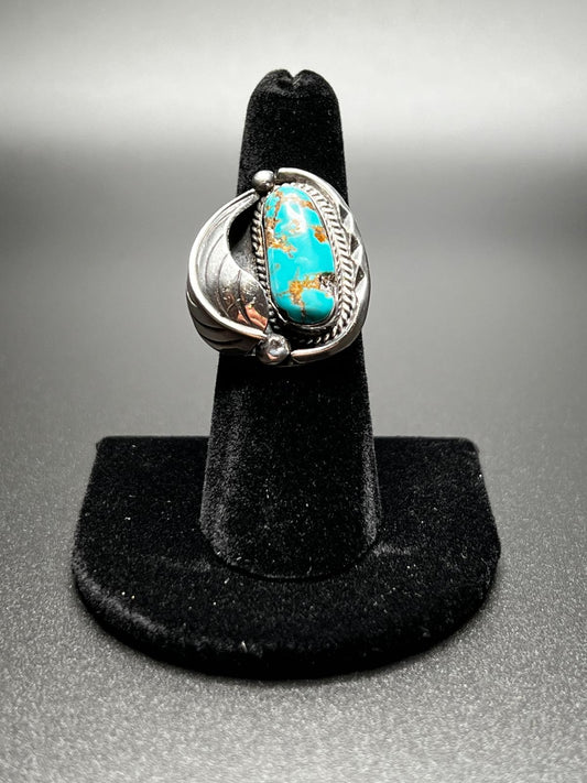 Vintage Navajo Royston Turquoise Sterling Silver Feather Ring