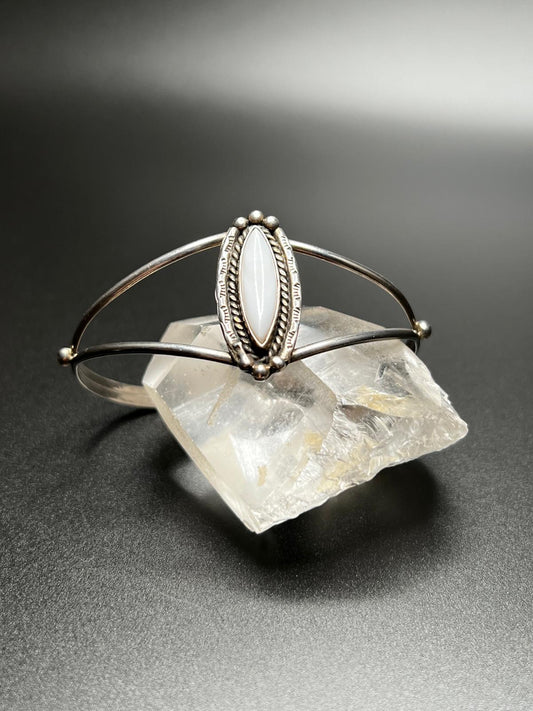 Vintage Mother of Pearl Sterling Silver Split Wire Cuff