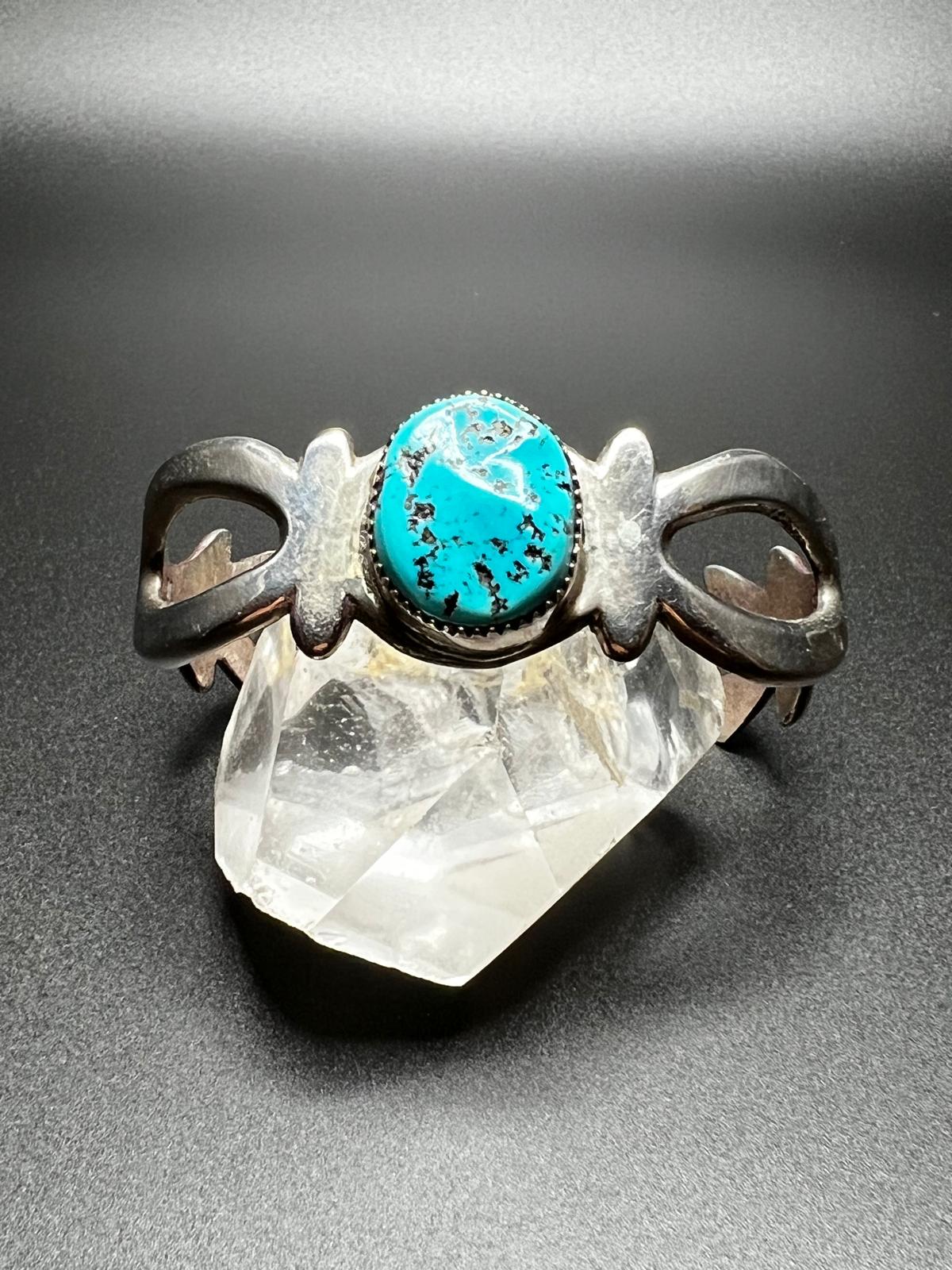 Vintage Navajo Turquoise and Sterling Sandcast Cuff