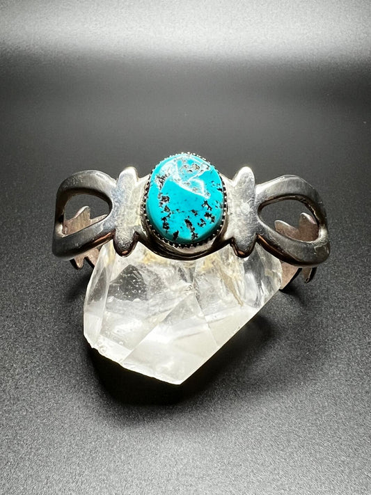 Vintage Navajo Turquoise and Sterling Sandcast Cuff