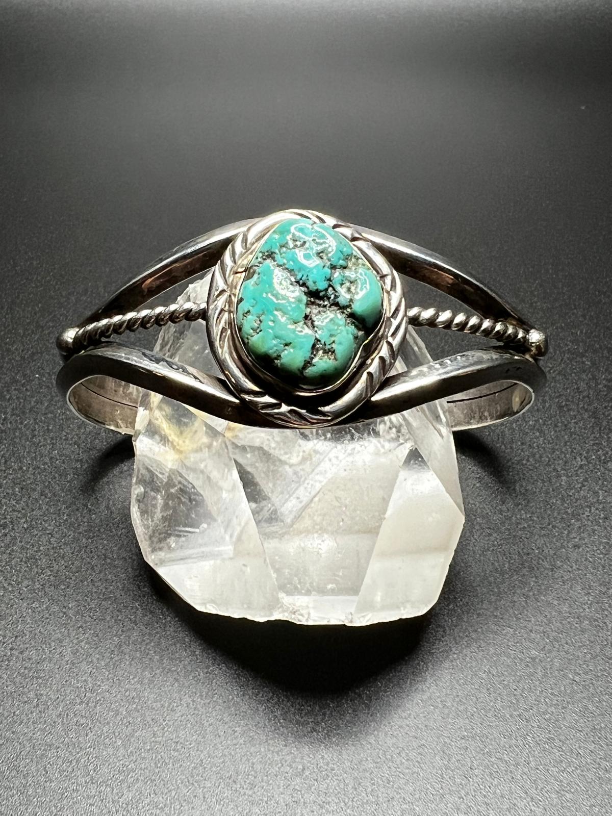 Vintage Navajo Turquoise and Sterling Split Twist Cuff