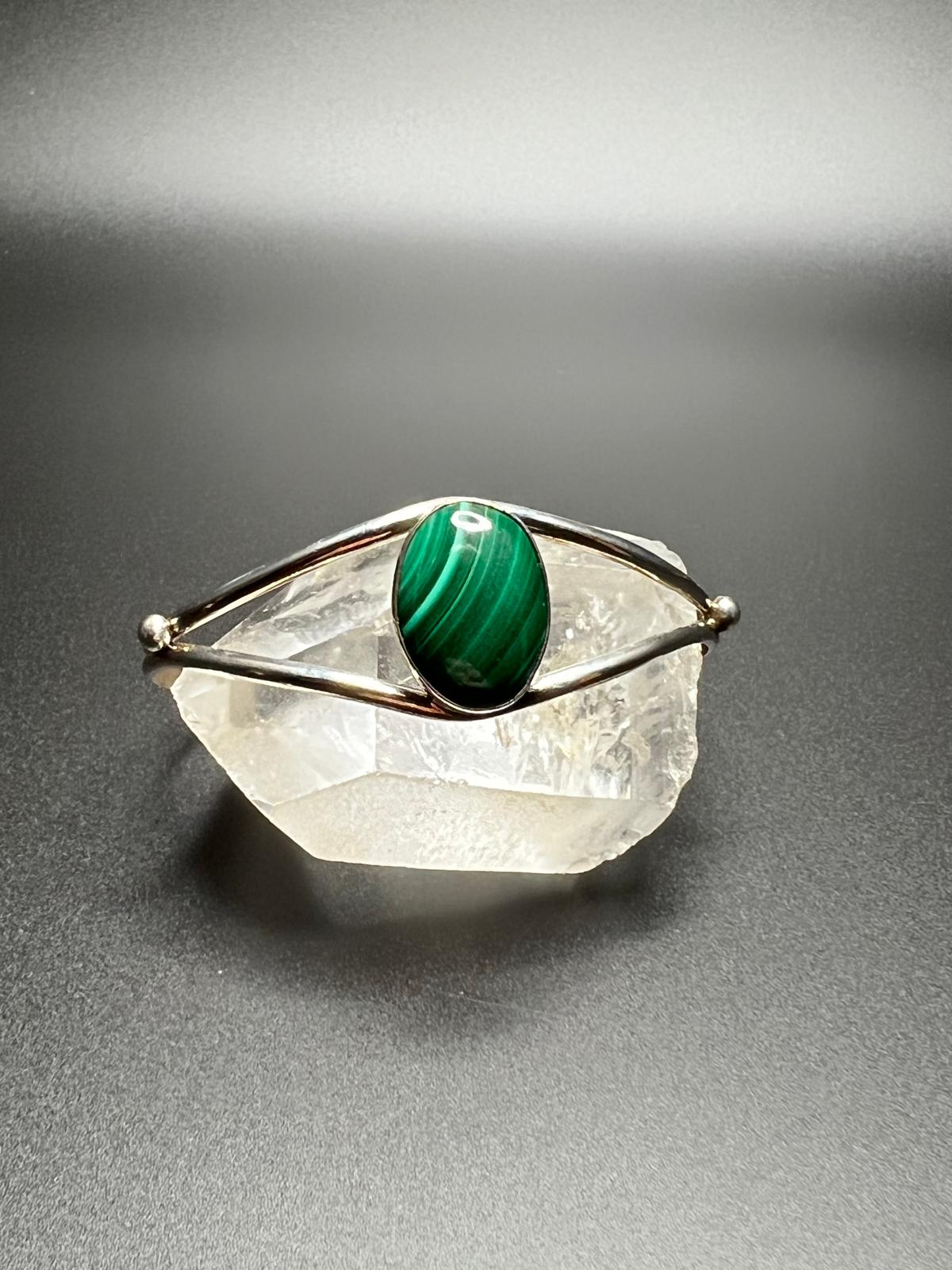 Vintage Malachite Sterling Silver Split Wire Cuff