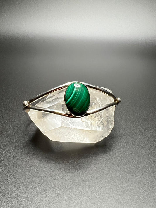 Vintage Malachite Sterling Silver Split Wire Cuff