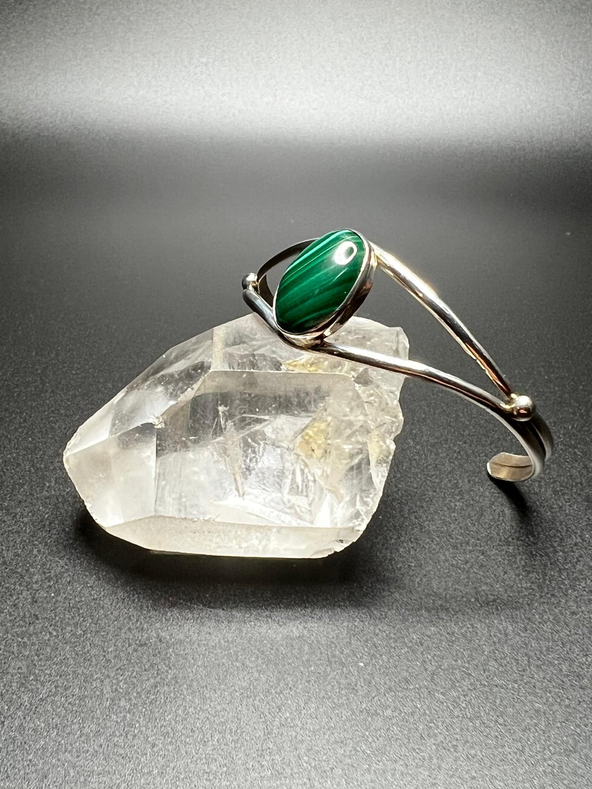 Vintage Malachite Sterling Silver Split Wire Cuff