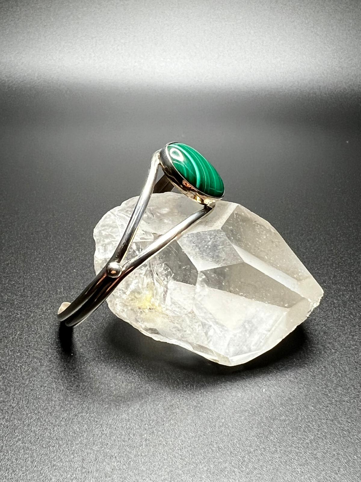 Vintage Malachite Sterling Silver Split Wire Cuff