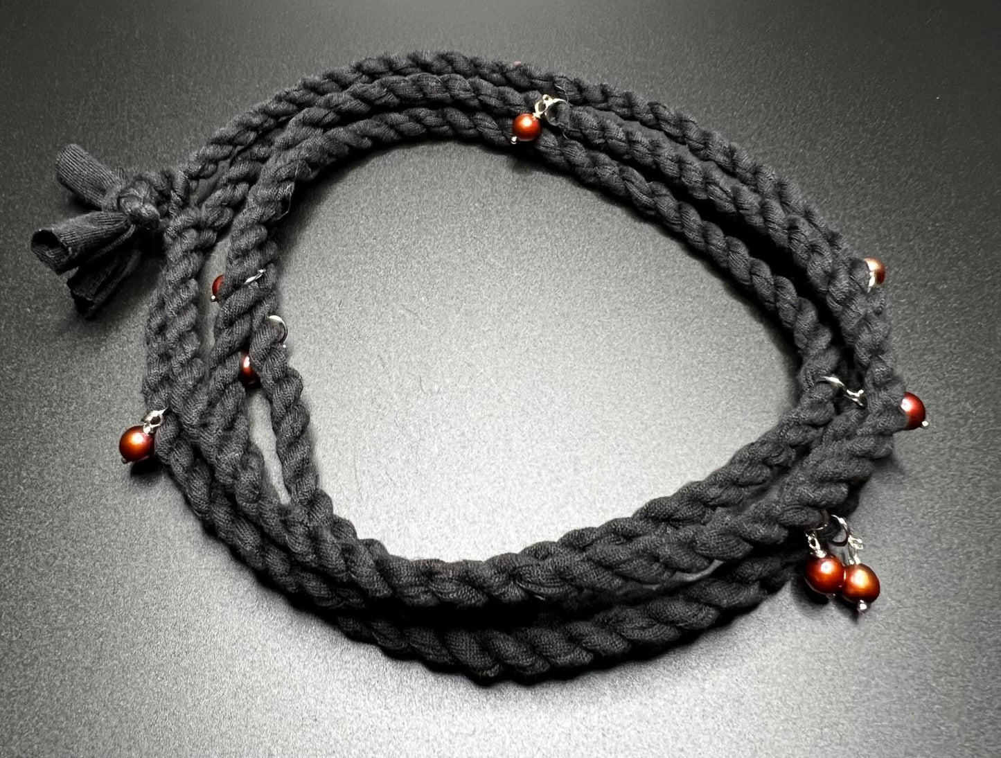 Wine Pearl, Sterling Silver, Black Cordage Necklace