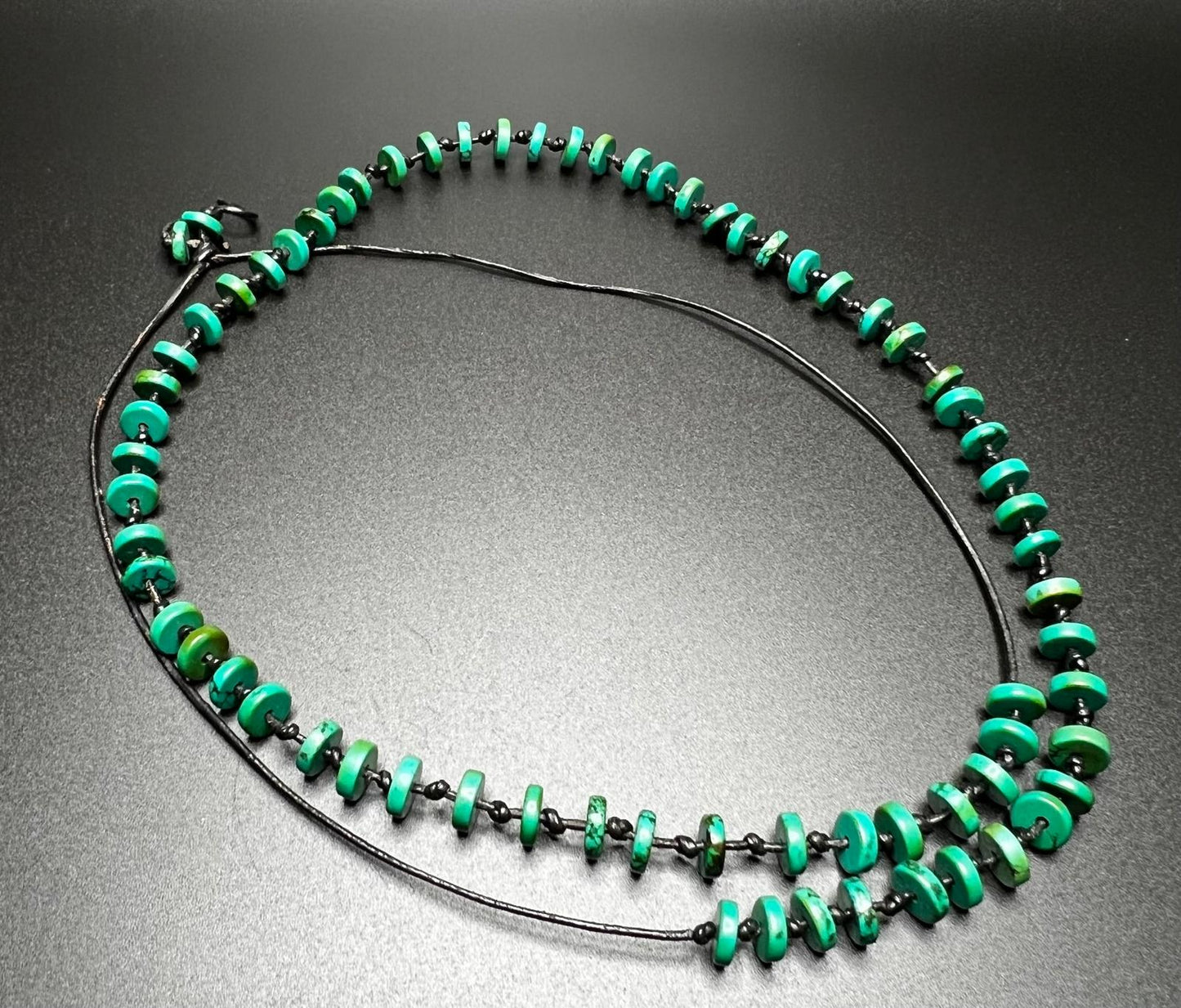 Royston Turquoise Heishi and Leather Necklace #1