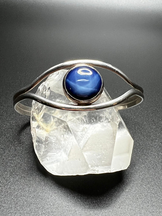 Evil Eye Star Sapphire Sterling Silver Split Wire Cuff