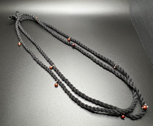 Wine Pearl, Sterling Silver, Black Cordage Necklace
