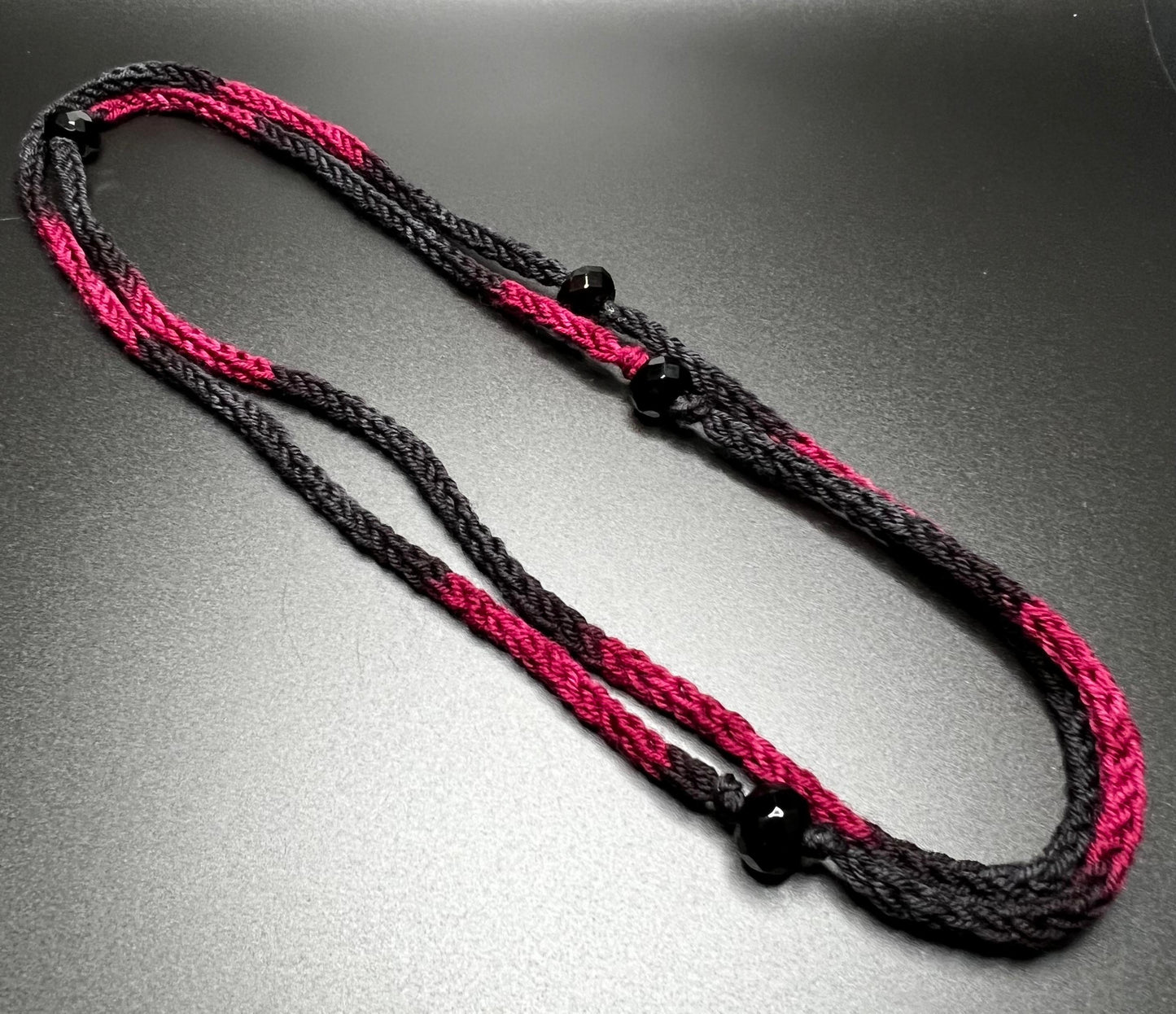 Black and Wine Reclaimed Merino and Faceted Onyx Necklace