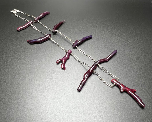 Vintage Dyed Eggplant Purple Branch Coral Sterling Silver Necklace