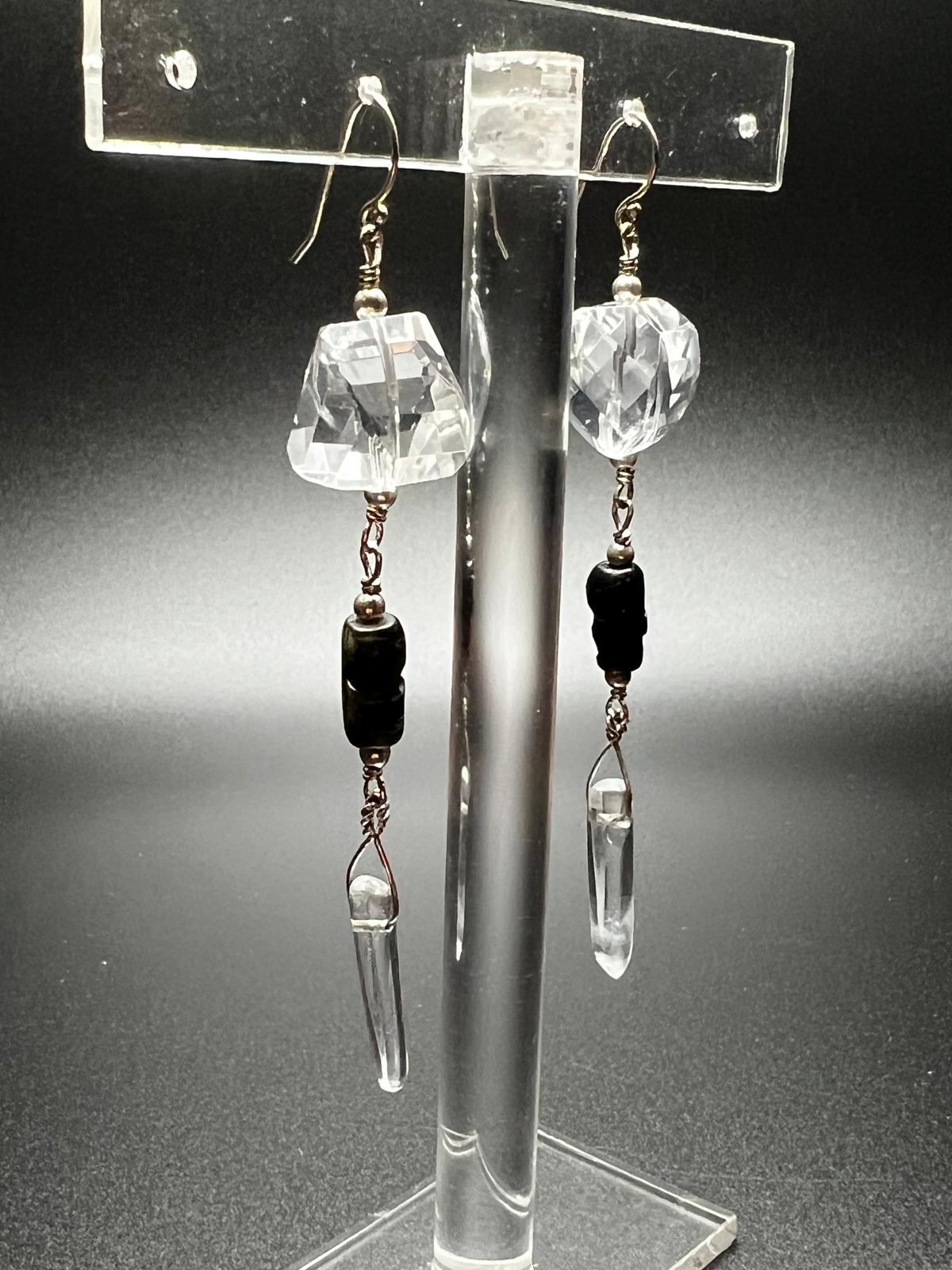 Clear Quartz, Howlite, and Sterling Silver Earrings