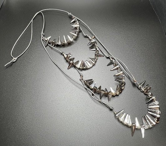 Swarovski Crystal Cones, Silver Leather, Sterling Silver Bib Necklace