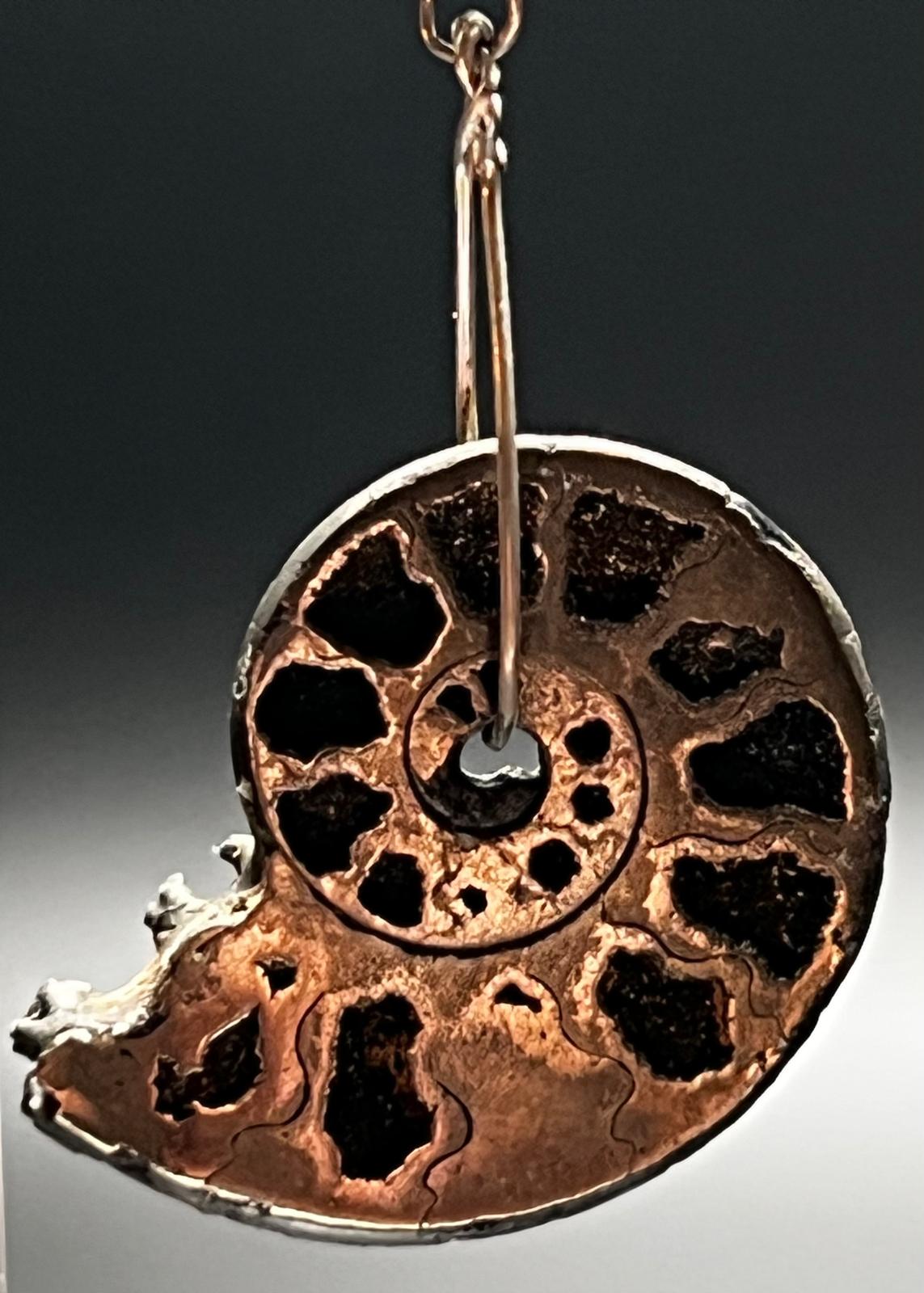 Pyritized Ammonite, Pyrite, and Sterling Silver Earrings
