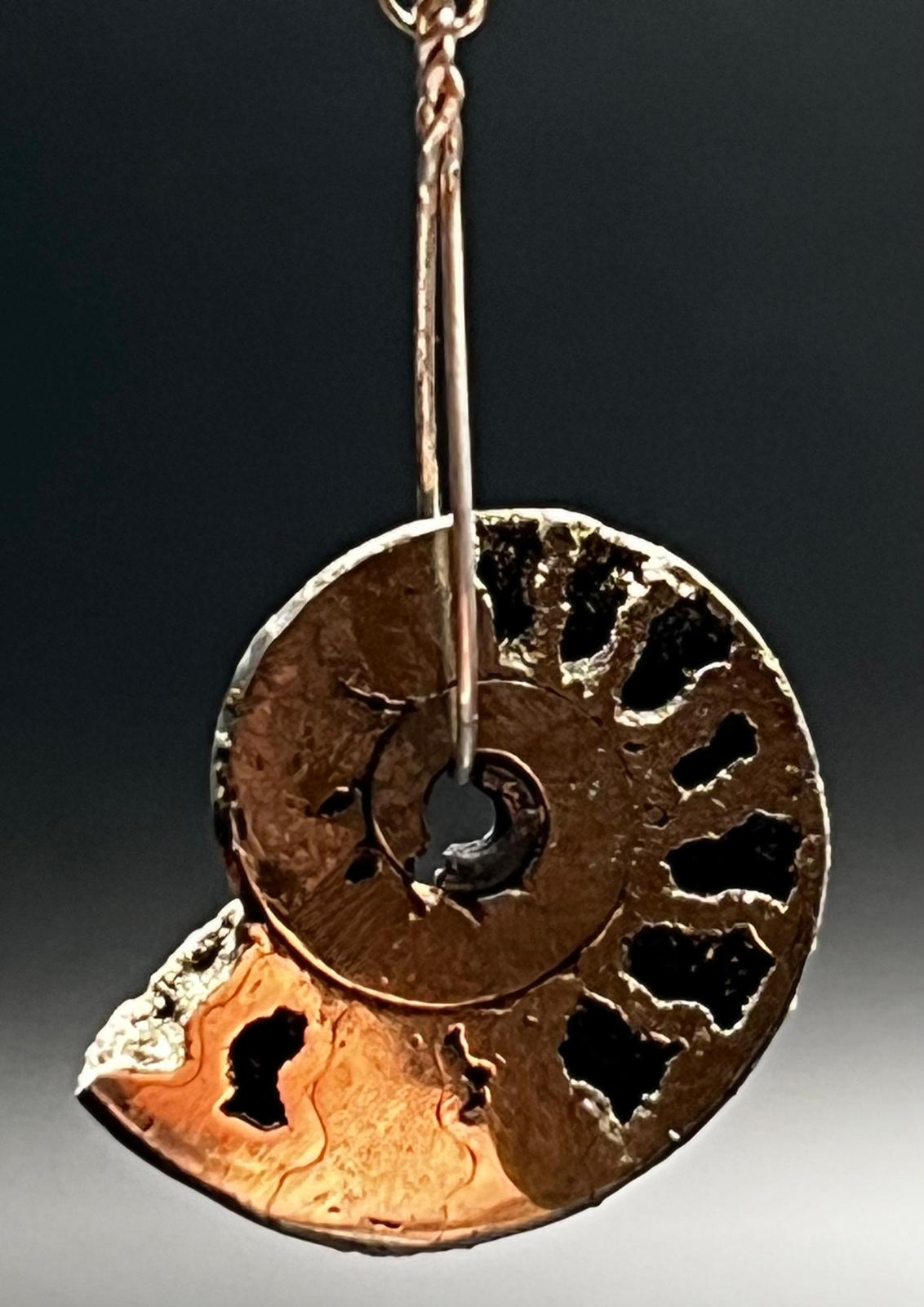 Pyritized Ammonite, Pyrite, and Sterling Silver Earrings