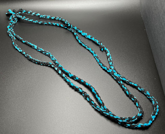 Aqua and Black Reclaimed Fabric Cordage Convertible Necklace to Bracelet