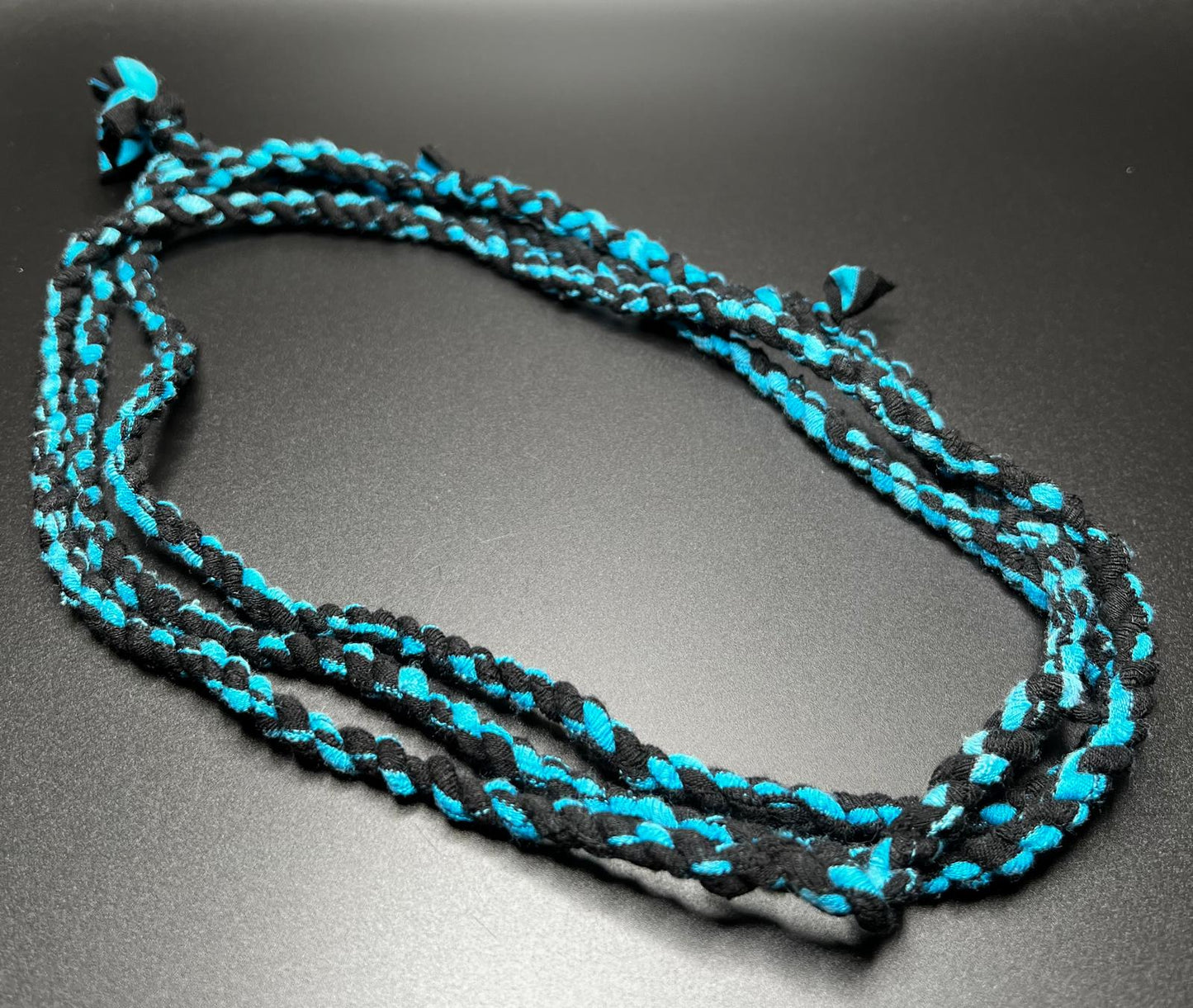 Aqua and Black Reclaimed Fabric Cordage Convertible Necklace to Bracelet